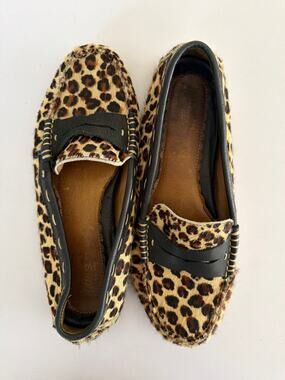 Bass Weejuns Leopard Calf Hair Driving Loafers Womens 8M Animal Print Leather